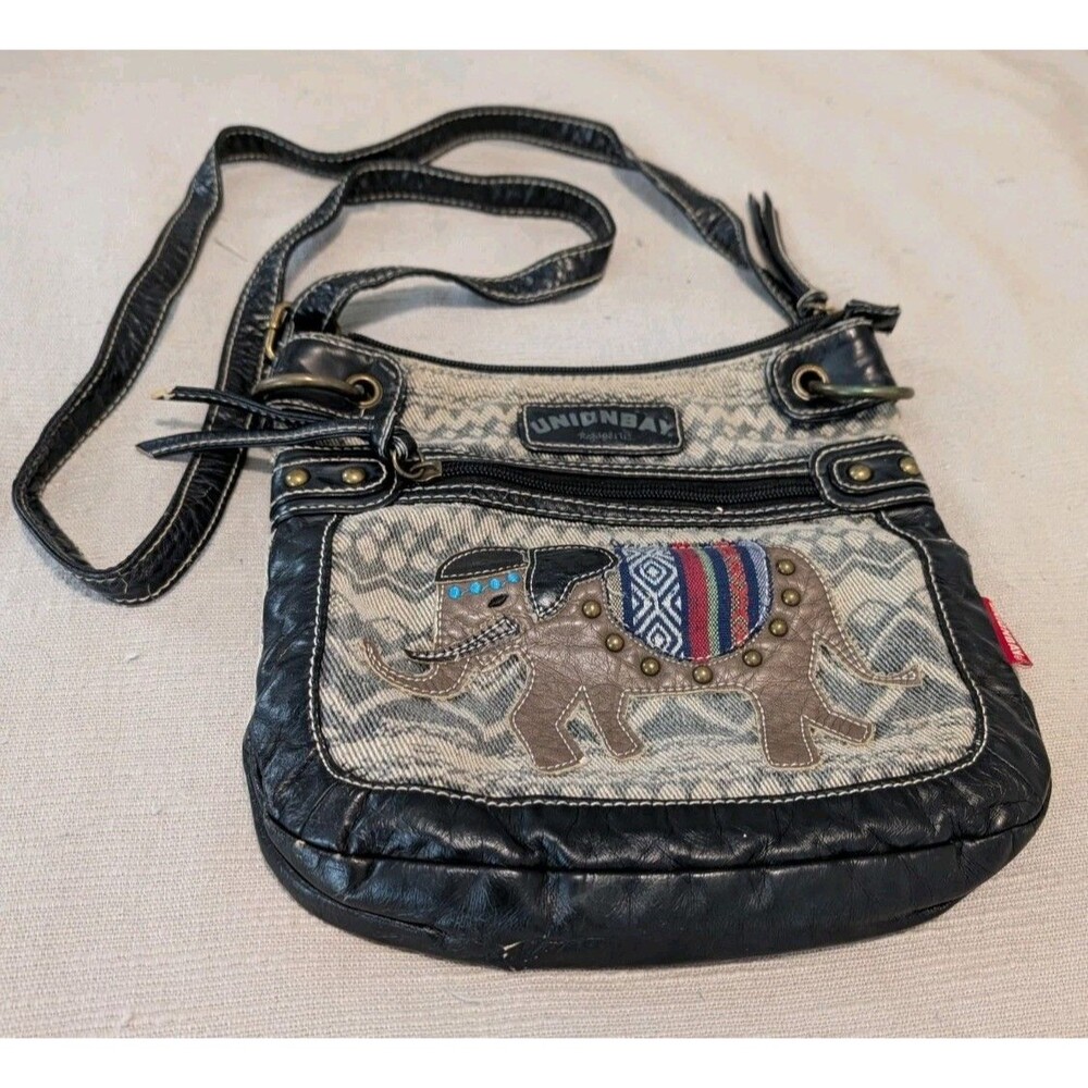 Unionbay Crossbody Bag Elephant Applique Y2K Boho Hippie Festival Faux Leather